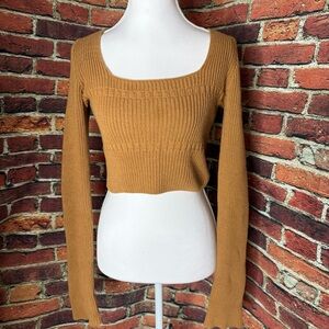 12th Tribe Camel Ribbed Knit Top